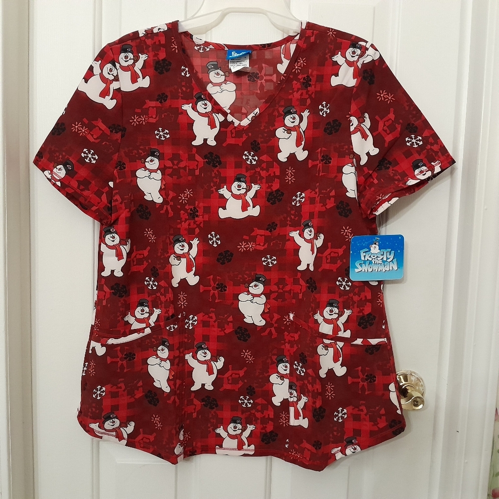 Christmas Scrub Top Frosty The Snowman Womens Medium NEW